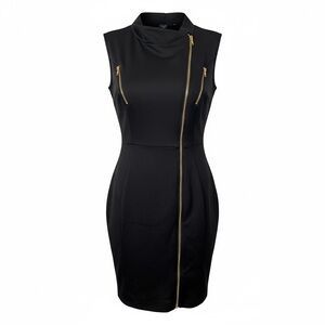 Windsor Moto style bodycon Black Dress with Gold zipper accents